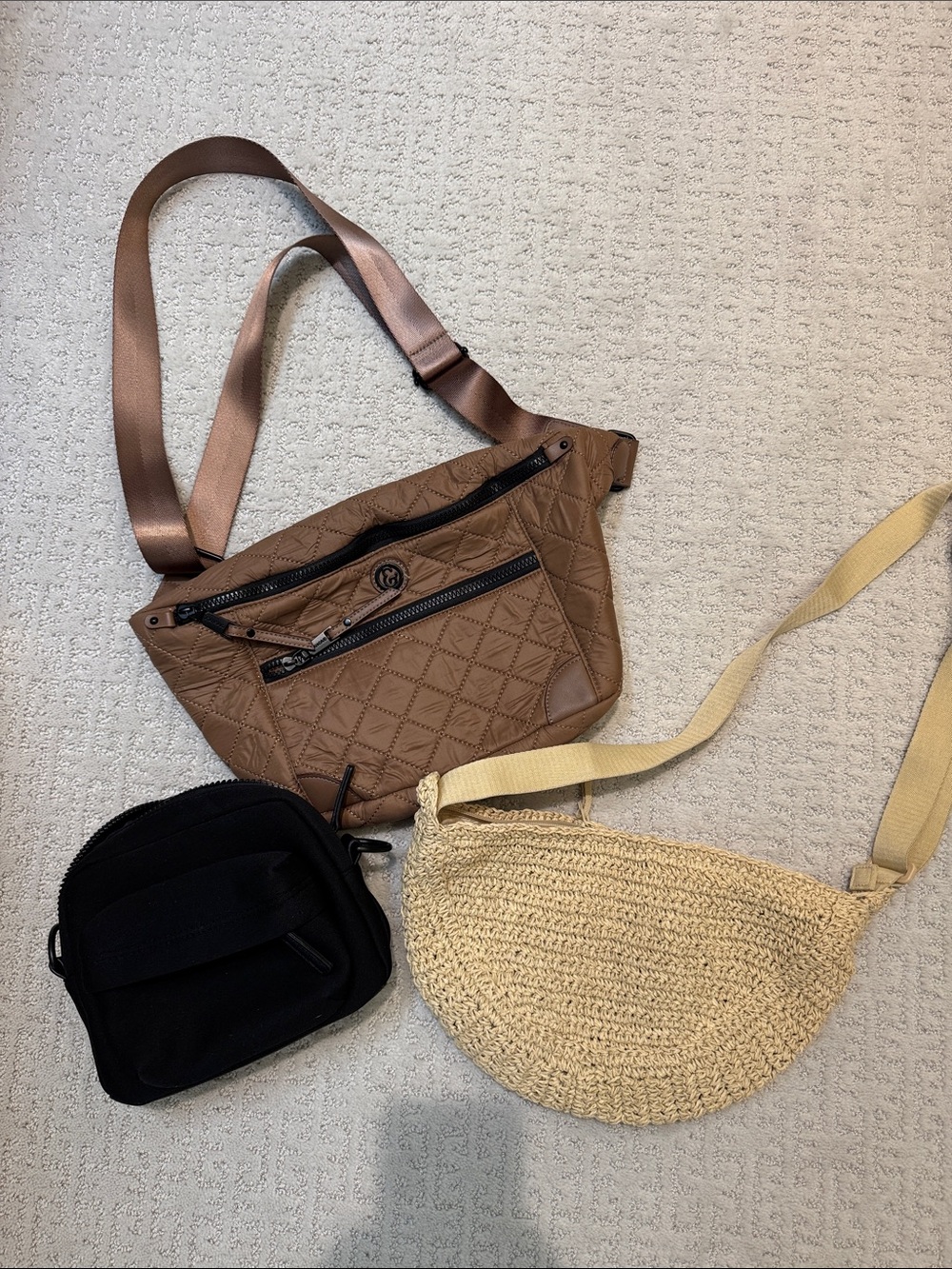 Quilted Brown Crossbody Bag with Adjustable Strap 3 bags
